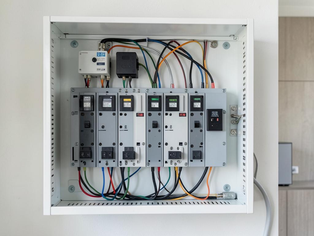 Szakszerűen bekötött elektromos kapcsolószekrény napelemes védelemmel